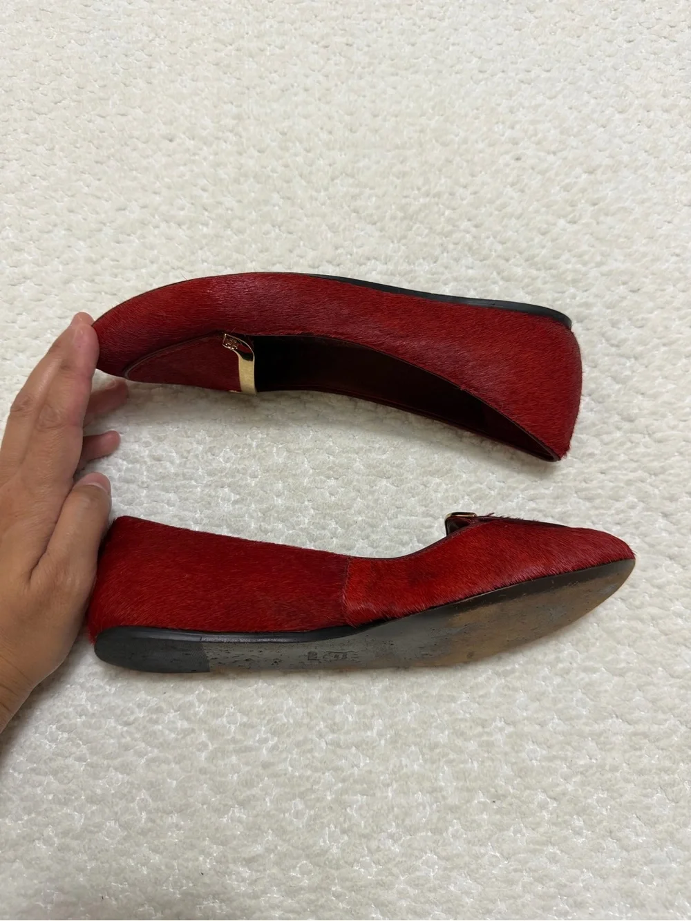 Tory Burch Real Bovine Hair Leather Jess Red Flats Size 6.5